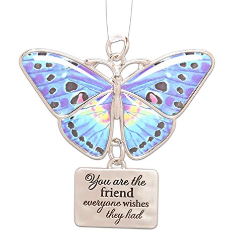 Ganz 2" Beautiful Zinc Butterfly Ornament with Sentiment Featuring White Organza Ribbon for Hanging (Friend)