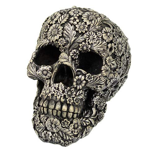 Pacific Trading Giftware Skull Engraved with Floral Patterns Collectible Desktop Figurine Gift 6 Inch