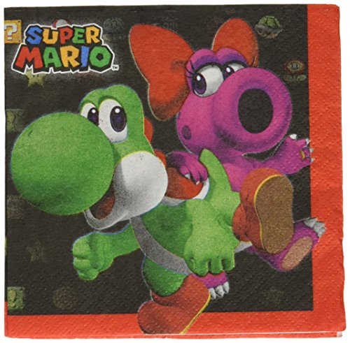 Amscan Swank Super Mario Brothers Birthday Party Beverage Napkins Tableware (16 Pack), 5" x 5", Multicolor