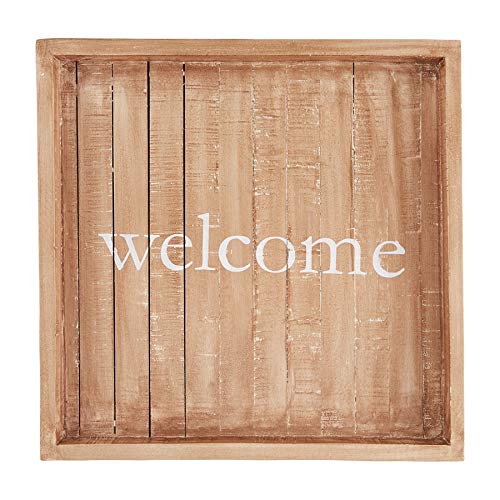 Mud Pie Wood Slatted Welcome Tray, 2" x 16" x 16", Brown