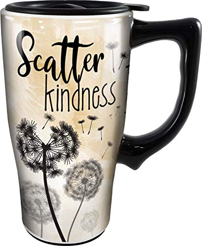 Spoontiques Scatter Kindness Ceramic Travel Mug, 18 oz, Multicolored