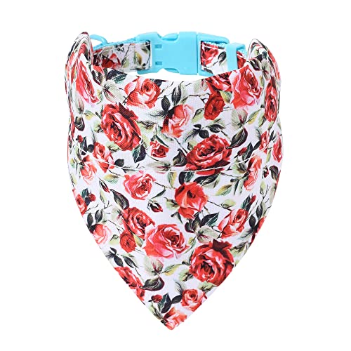 Mile High Life | Spring Floral Collection | Soft Poly Cotton Fabric | Girl Dog Collars | Bandana Collar (Red Rose, Bandana w/Collar -S )