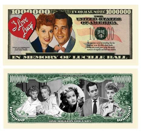 American Art Classics I Love Lucy Lucille Ball Million Dollar Bill (Pack of 5 Bills) - Best Gift Or Keepsake for Lucille Ball Lovers