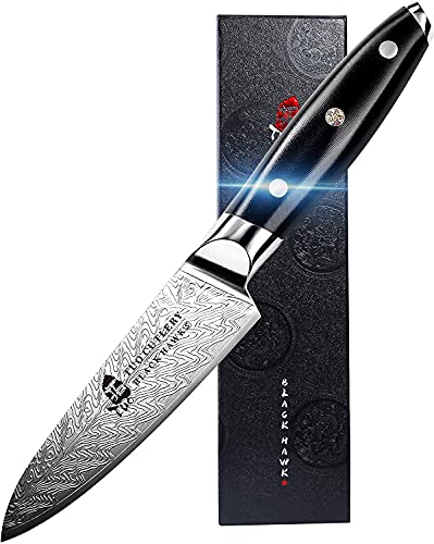 TUO Cutlery Paring Knife - Peeling KnifeUltra Sharp 3.5-inch - Small Kitchen Knives HighCarbonStainlessSteel- Kitchen Utility Knife with G10 Full Tang Handle - Black Hawk-S Knives Including Gift Box