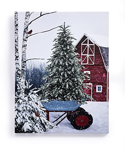 Giftcraft 682546 Christmas LED Canvas Print , Red Barn,15.74 inch, Medium Density Fiberboard and Canvas