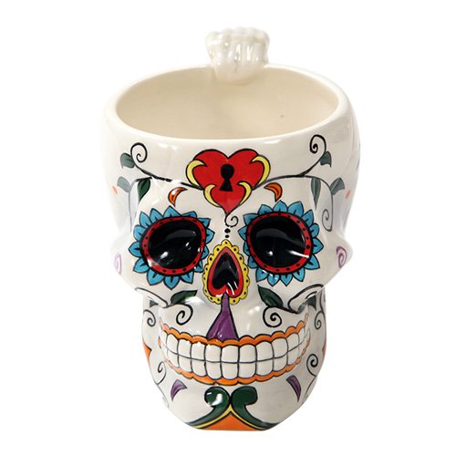 Pacific Trading Giftware White Tribal Day of The Dead Love Lock Sugar Skull Ceramic Drink Coffee Mug Cup