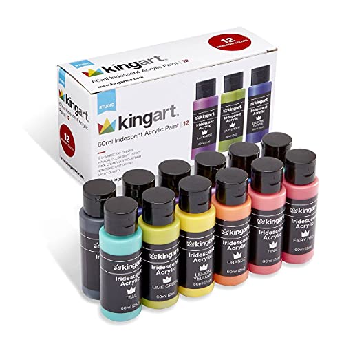 KINGART Studio Acrylic Craft Paint, 60ml Bottle, Set of 12 Iridescent Colors