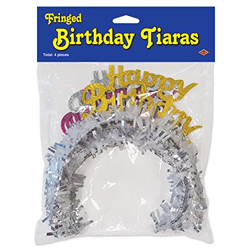 Beistle 4 Piece Happy Birthday Tiaras With Fringe ‚Äö√Ñ√¨ Celebration Headband Crown