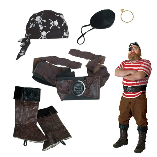 Beistle Pirate Set Includes: Boot Toppers, Head Scarf, (Eye Patch, Earring, Belt) Party Accessory (1 count) (1/Pkg)