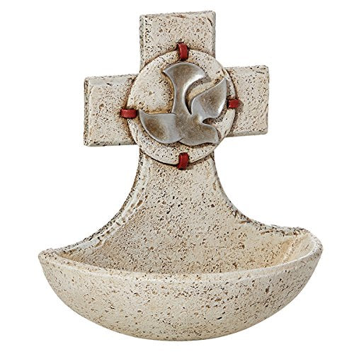 Creative Brands Catholic Confirmation Holy Spirit Resin Cross Holy Water Font, 5 Inch