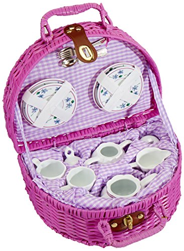 Delton Products Dollies Tea Set in Basket, Purple/Violet