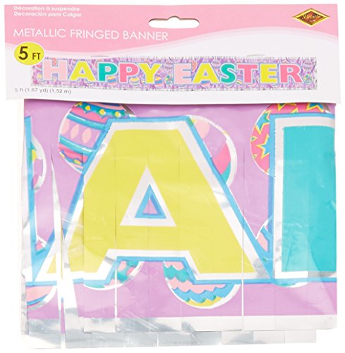 Beistle 1-Pack Metallic Happy Easter Fringe Banner for Parties, 8 by 5-Feet