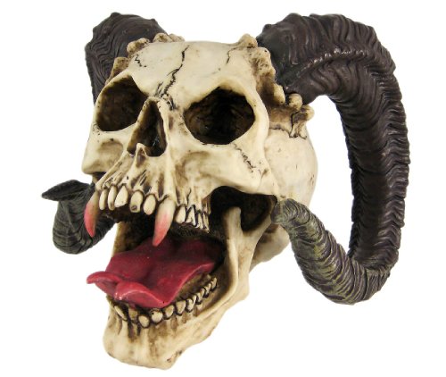 Pacific Trading PTC 10.5 Inch Evil Ram Horned Skull with Tongue Out Figurine Statue