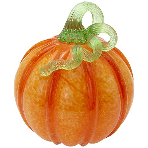 Boston International Pumpkin Fall Autumn Harvest Thanksgiving Tabletop Decorations Hand Blown Glass, Small, Orange