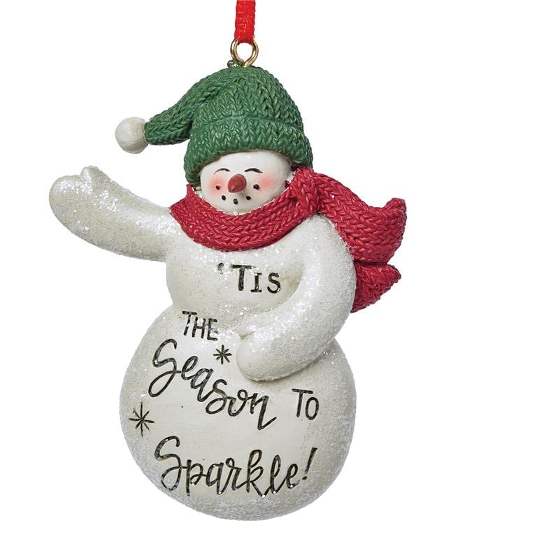 Blossom Bucket Snowman with Green Hat Christmas Ornament