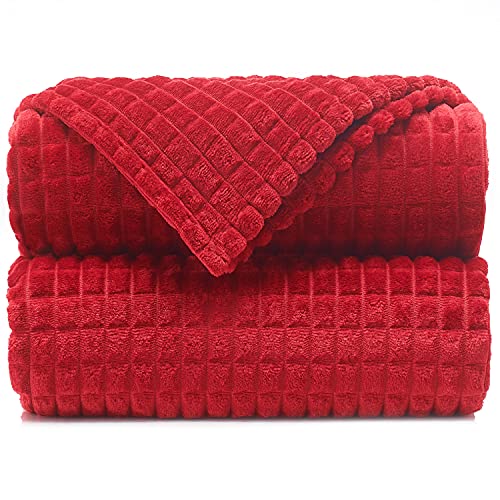 Malinad Throw Blankets ‚Äì 50‚Äùx60‚Äù, Red Dahlia - Waffle Blanket - Lightweight Flannel Fleece - Soft, Cozy - Perfect for Bed, Sofa, Couch