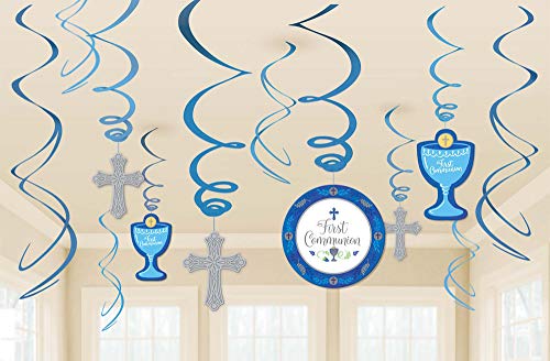 Amscan Communion Day Value Pack Foil Swirl Decorations - Blue, 12 per pack