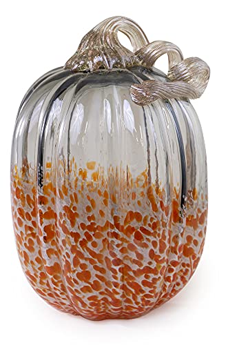 Boston International Decorative Tabletop Glass Pumpkin, 5.5 x 8.25-Inches, Tall Grey & Orange