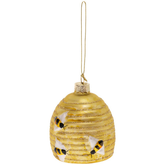 Boston International Christmas Winter Holiday Glass Tree Ornament, 3-Inches, Honey Hive