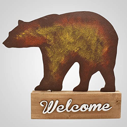 Lipco Wood Bear Welcome Tabletop Sign Figurine, 12.75-inch Length, Tabletop Decoration