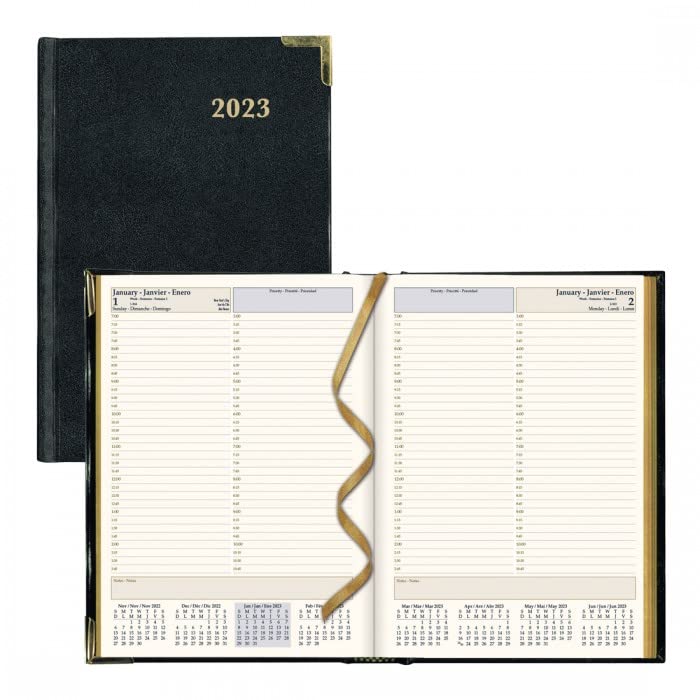 Rediform Brownline Executive Daily Planner 2023 with Sewn Binding and Hard Cover, 10.75-inch Height, Black