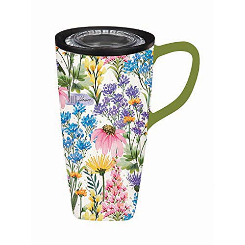 Evergreen Cypress Home Ceramic FLOMO 360 Travel Cup, 17 oz., Wildflower Sanctuary