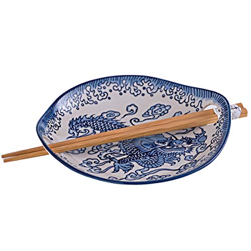 FMC Fuji Merchandise Mira Design Japanese Design Quality Ceramic Stoneware Sushi Serving Plate with Chopsticks (Ryu Dragon)