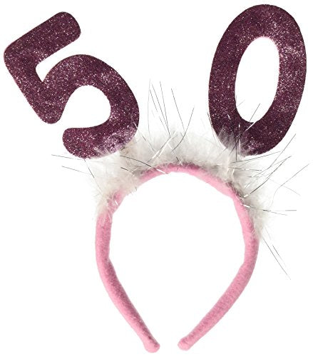 Beistle Glittery 50th Marabou Head Bopper, 50, Pink/White