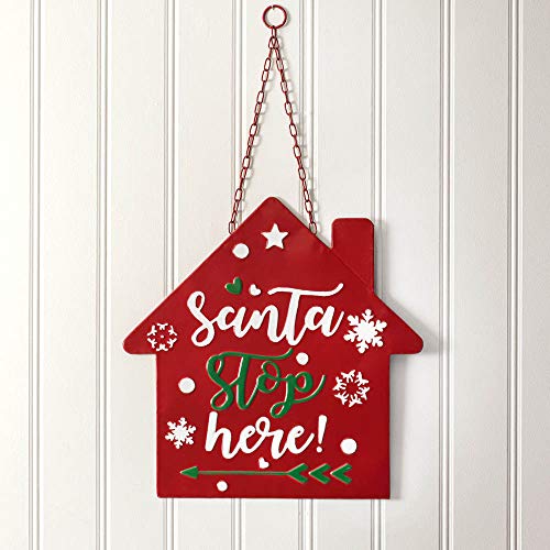 CTW 770382 Santa Stop Here Hanging Wall Sign, 17-inch Height, Red, Metal