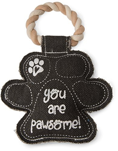 Pavilion Gift Company Gray Paw Print "You are Pawsome!" Canvas and Rope Dog Squeaky Toy