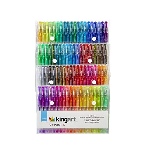 KINGART Soft Grip Glitter, 2.5mm Ink Cartridge, Set of 80 Unique Colors Gel Pens, Assorted 80 Piece