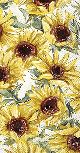 Boston International IHR 3-Ply Guest Towel Buffet Fall Autumn Halloween Thanksgiving Paper Napkins, 16-Count, Sunflower Field
