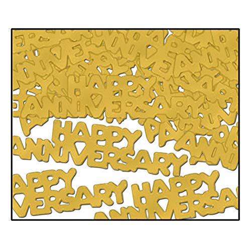 Beistle Happy Anniversary Metallic Plastic Party Confetti Tableware, 0.5 Ounces, Gold