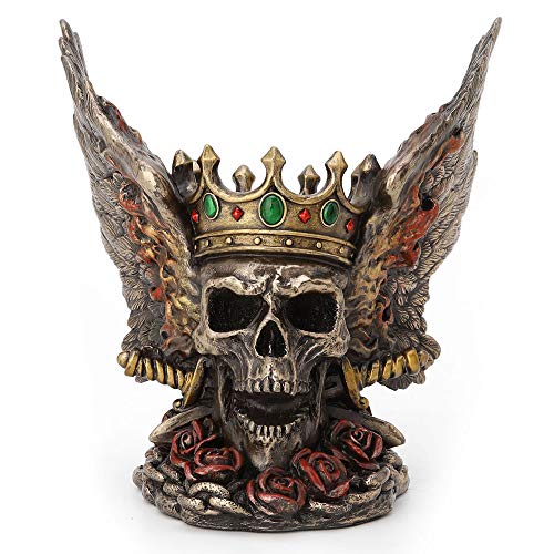 Unicorn Studio Veronese Design 5.9 Inch Flame Wings Crossed Swords Crown Screaming Skull Monarch Antique Bronze Finish Statue