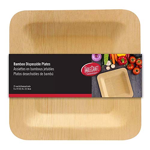 Tablecraft 9" Disposable Wood Square Plate 25 per Pack