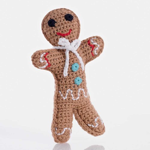 Pebble | Handmade Gingerbread Rattle - Brown | Crochet | Fair Trade | Pretend | Imaginative Play | Christmas | Holiday Baking | Machine Washable