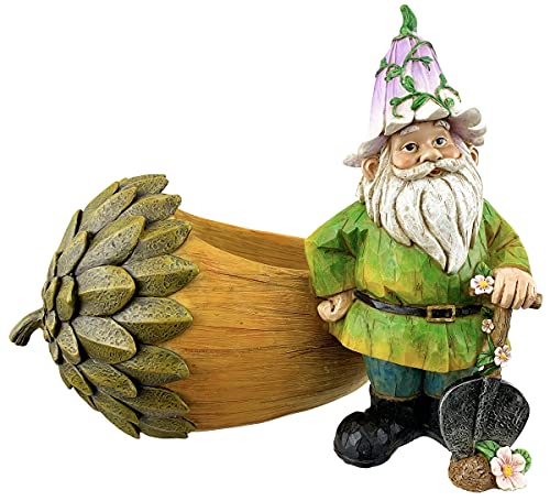 Red Carpet Studios Resin and Stone Sculpted Gnome Planter, 12 x 10-Inch, Acorn