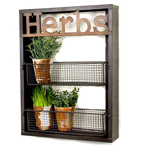 CTW Industrial Metal Country Herbs Wall Shelf Planter Holder Kitchen Garden Herb Organizer