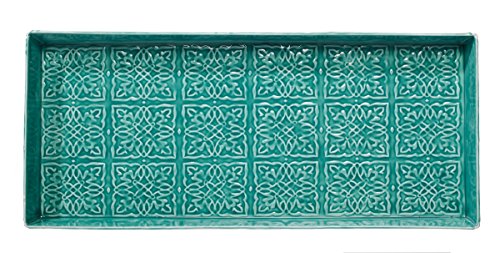 Larry Traverso Tangier Pattern Enamel Boot, 30 x 13 inches, Antique Turquoise Finish