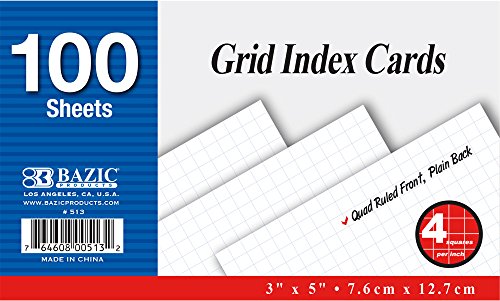 Bazic Quad Ruled 4-1" White Index Card 3" X 5" 100 Ct.