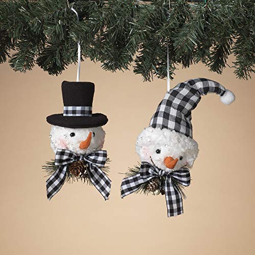 Gerson 2593470 Set of 2 Snowman Head Ornaments with Pine and Berry in PVC Box