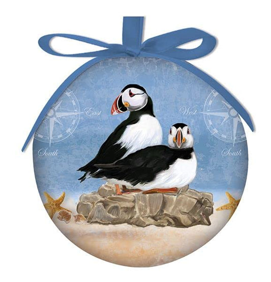 Cape Shore Christmas Ball Ornament - Puffin Rock Gift for Retirement Beach Lover Holiday Tree Decoration, Home Collection