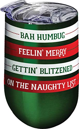 Spoontiques 16972 Blitzened Stainless Wine Tumbler, 16 ounces, Green