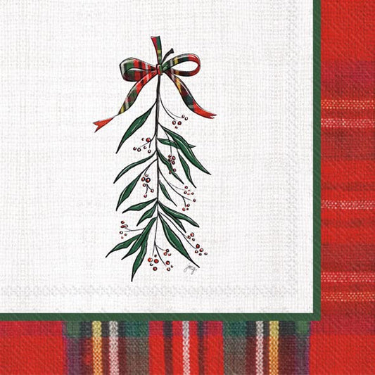 IHR Ideal Home Range Cocktail Disposable 3-Ply Paper Beverage Napkins, 5" x 5", Classic Mistletoe