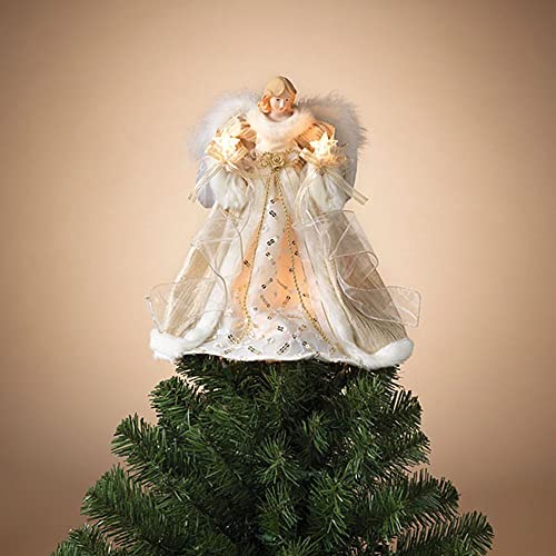 Gerson 2616510 Electric Lighted Ivory and Gold Angel Tree Topper 14" H