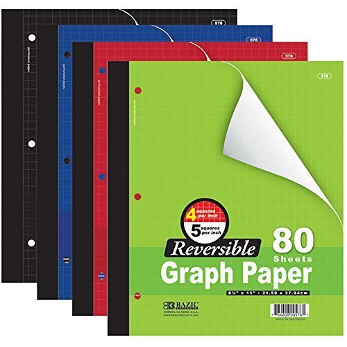 Bazic 4/5 Reversible Graph Paper, 8" 1/2 X 11", 80 Sheets (Assorted Colors)