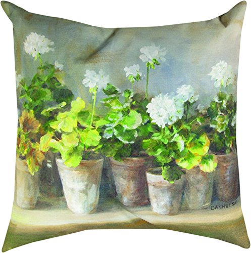 MWW Manual Indoor/Outdoor Climaweave Throw Pillow,  White Geraniums, 18"