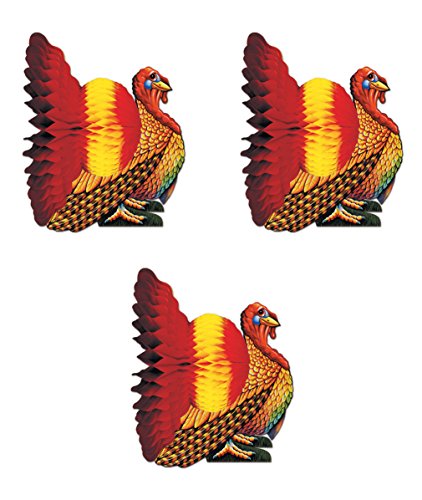 Beistle Tissue Turkey Centerpieces, 9", 9", Brown/Orange/Yellow/Red