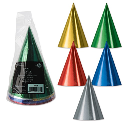 Beistle Assorted Colors Foil Cone Hats - 8 Pcs