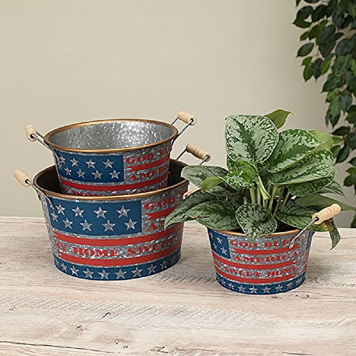 Gerson International Americana Buckets, 9.8-inch, Nesting Metal, Set of 3